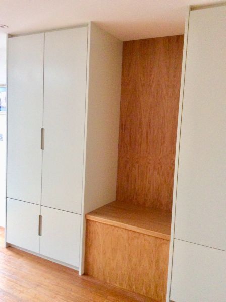 Hallway storage with oak bench: Swipe To View More Images