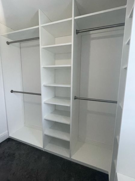 Walk in wardrobe in F&B white: Swipe To View More Images