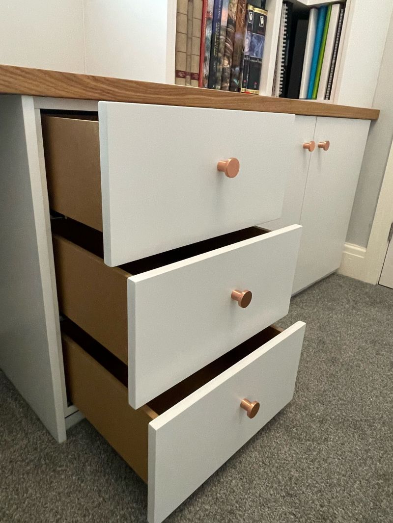 Bespoke drawers with copper knobs: Swipe To View More Images