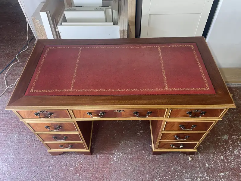 This desk came to myself stained very dark and finished with layers of varnish. After stripping off and prepping I finished it in a Osmo oil. 
#osmooil: Swipe To View More Images