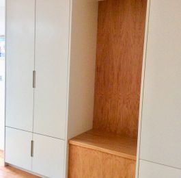 Hallway storage with oak bench: Click Here To View Larger Image