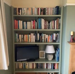 Bespoke alcove shelving finished in FB Lichen : Click Here To View Larger Image