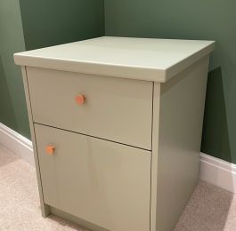 Bedside pedestal finished in French gray.: Click Here To View Larger Image
