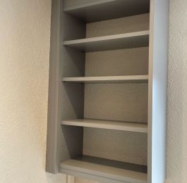 Adjustable shelving cabinet finished in FB Worsted: Click Here To View Larger Image