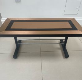 Upcycled coffee table. Laminated in copper and black.: Click Here To View Larger Image